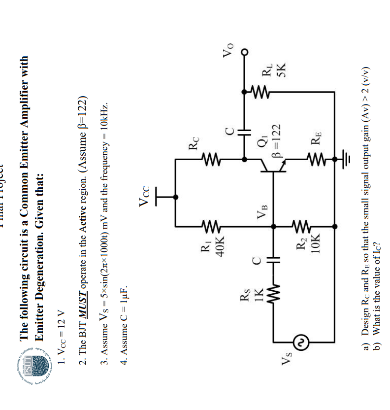 Solved The Following Circuit Is A Common Emitter Ampli