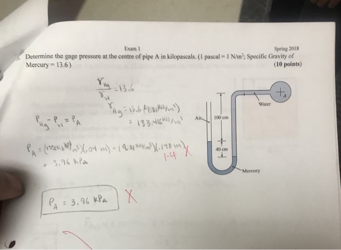 Solved Exam Spring Determine The Gage Pressure At The Chegg