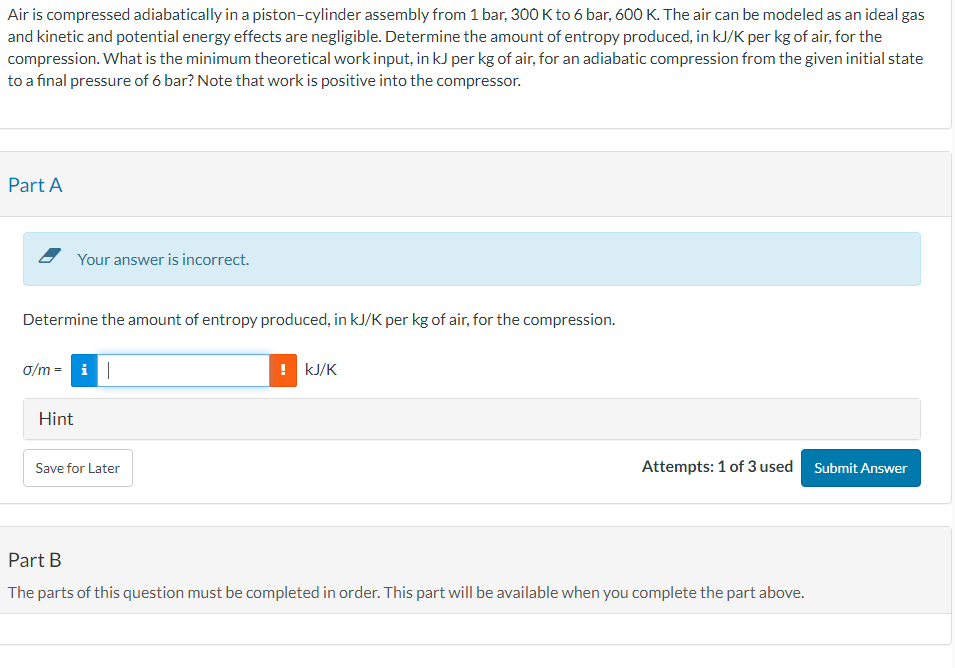 Solved Air Is Compressed Adiabatically In A Piston Cylinder Chegg