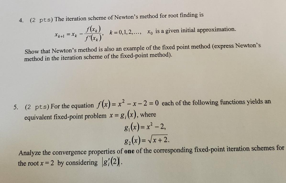 Solved Pts The Iteration Scheme Of Newton S Method Chegg