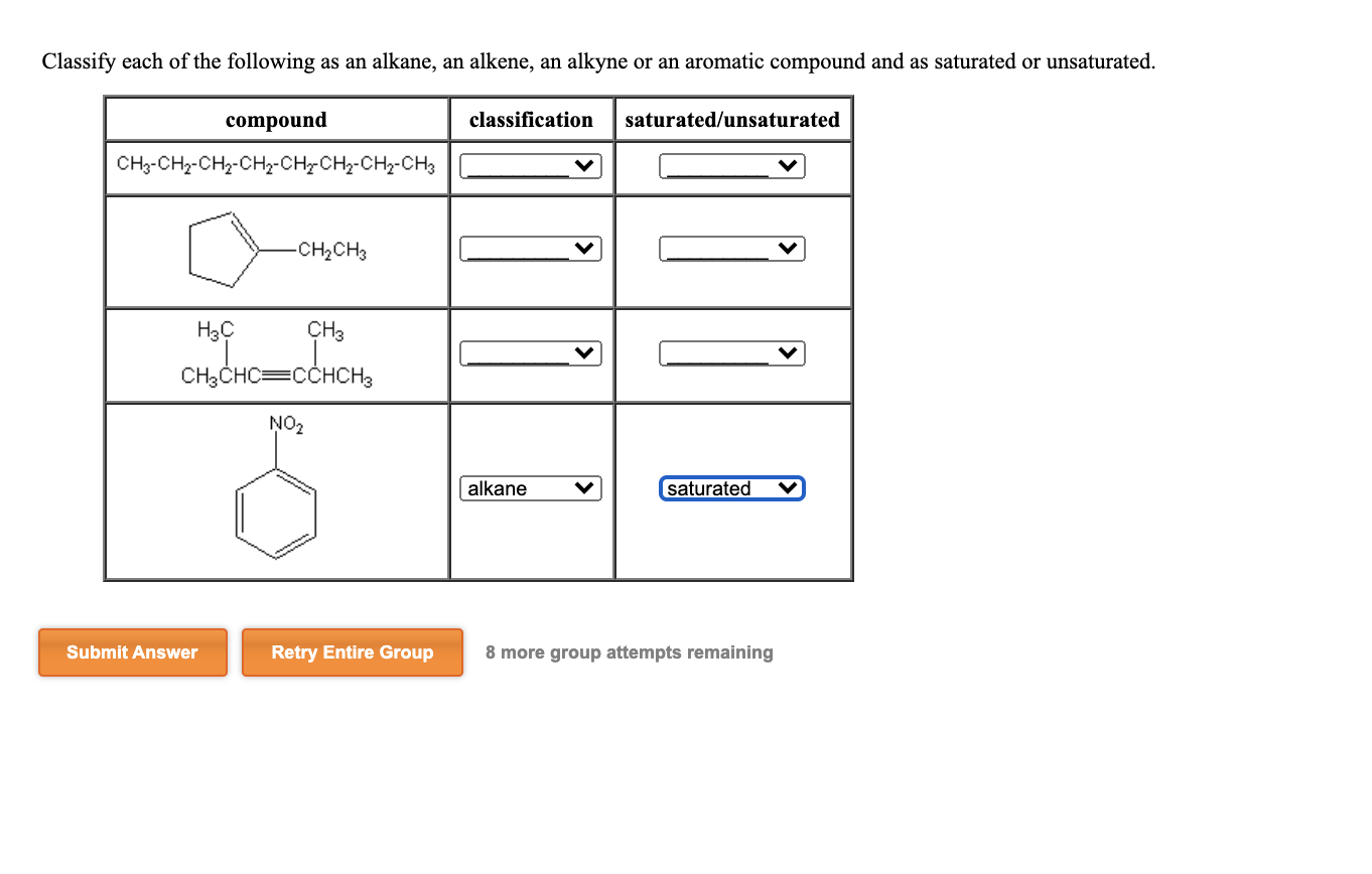 Solved Classify Each Of The Following As An Alkane An Chegg