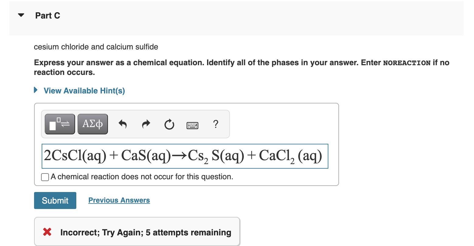 Solved Cesium Chloride And Calcium Sulfide Express Your Chegg