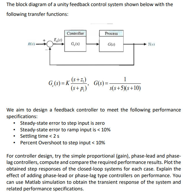 Solved The Block Diagram Of A Unity Feedback Control System Chegg