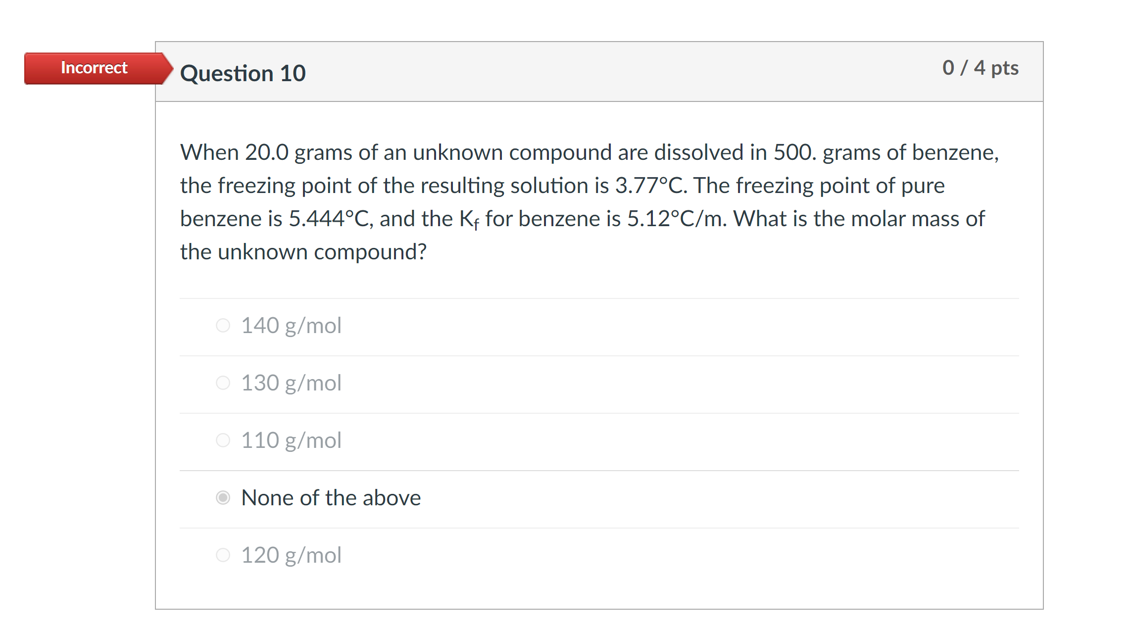 Solved When 20 0 Grams Of An Unknown Compound Are Dissolved Chegg