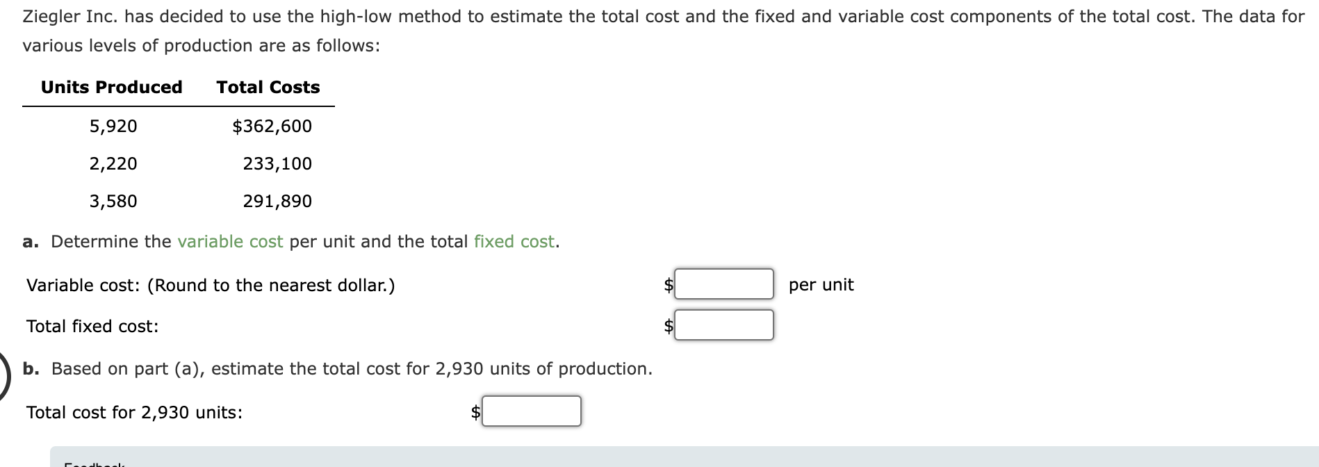 Solved Ziegler Inc Has Decided To Use The High Low Method Chegg