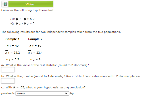 Solved Consider The Following Results For Two Independent Chegg