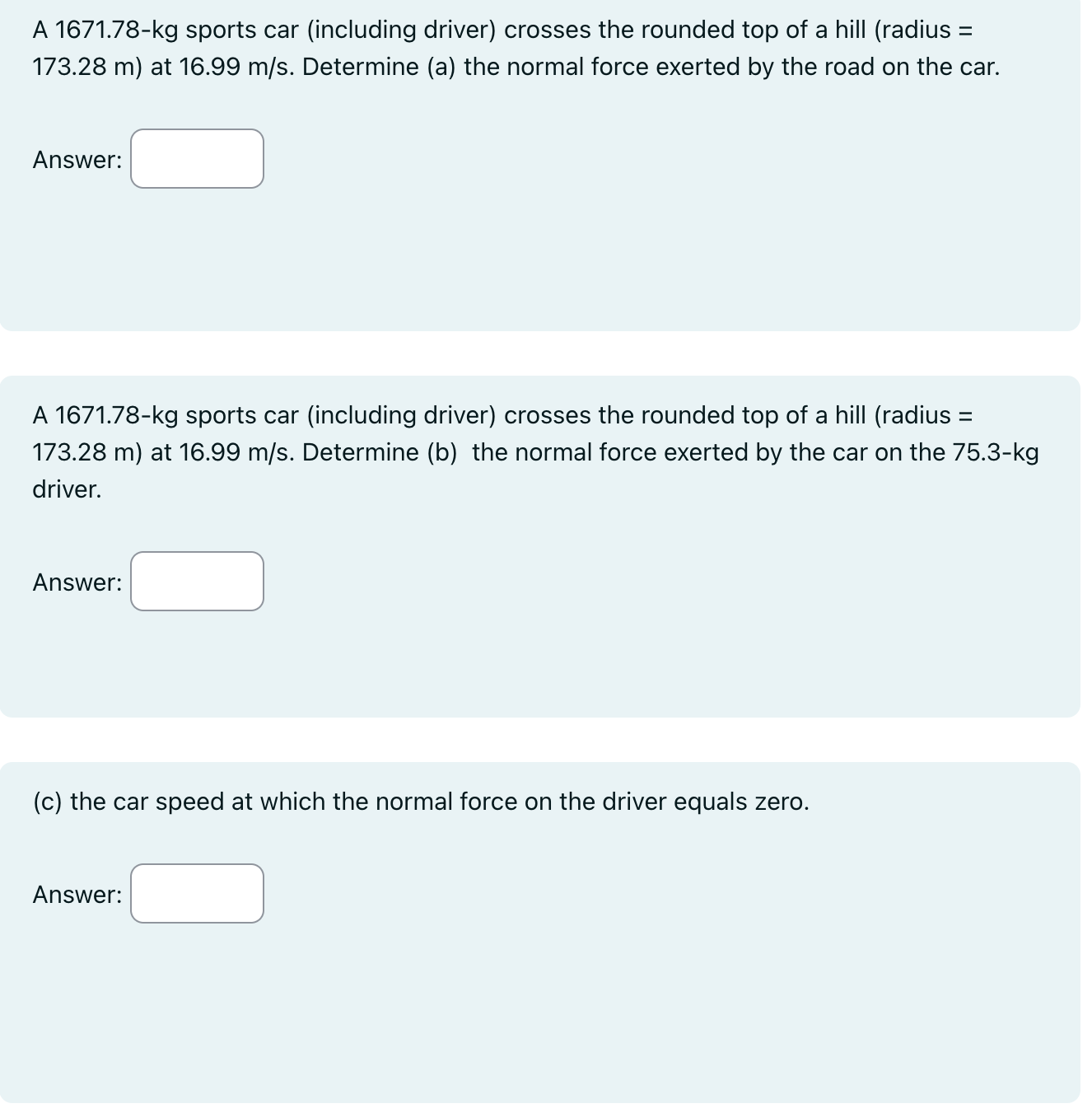 Solved A Kg Sports Car Including Driver Crosses Chegg