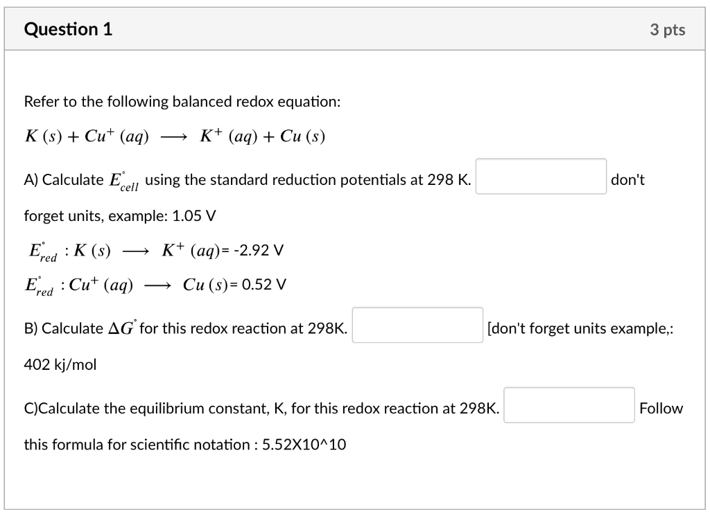 Solved Question 1 3 Pts Refer To The Following Balanced Chegg