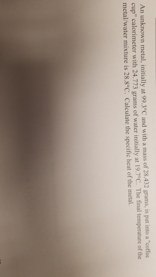 Solved An Unknown Metal Initially At C And With A Mass Chegg