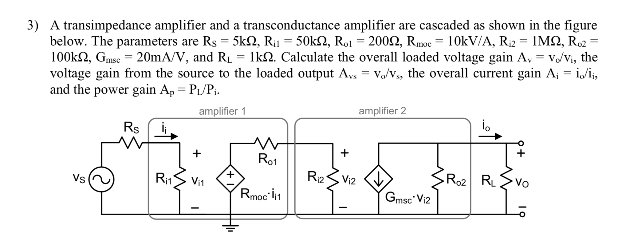 Solved 3 A Transimpedance Amplifier And A Transconductance Chegg