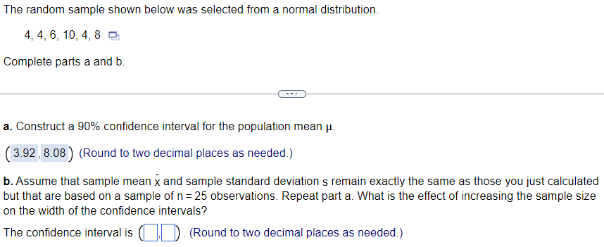 Solved The Random Sample Shown Below Was Selected From A Chegg