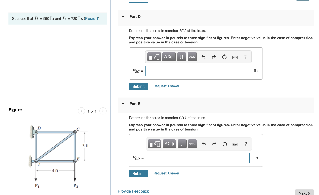 Solved Suppose That P1 960lb And P2 720lb Figure 1 Chegg