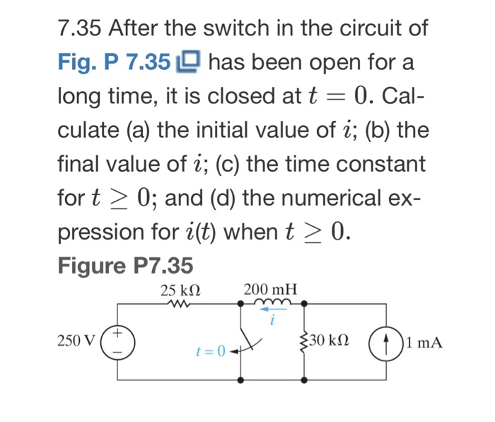 Solved 7 35 After The Switch In The Circuit Of Fig P 7 35L Chegg