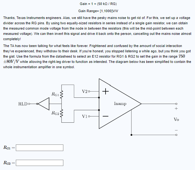 Solved Gain 1 50kΩ RG Gain Range 1 1000 V Thanks Chegg