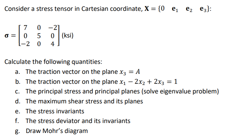 Solved Consider A Stress Tensor In Cartesian Coordinate X Chegg