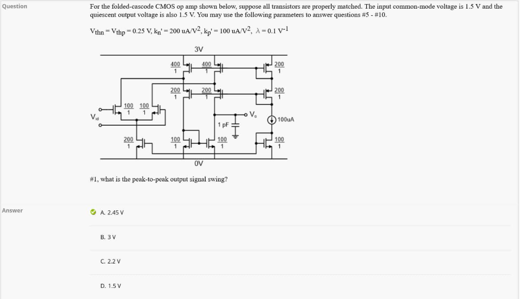 Question For The Folded Cascode Cmos Op Shown Chegg