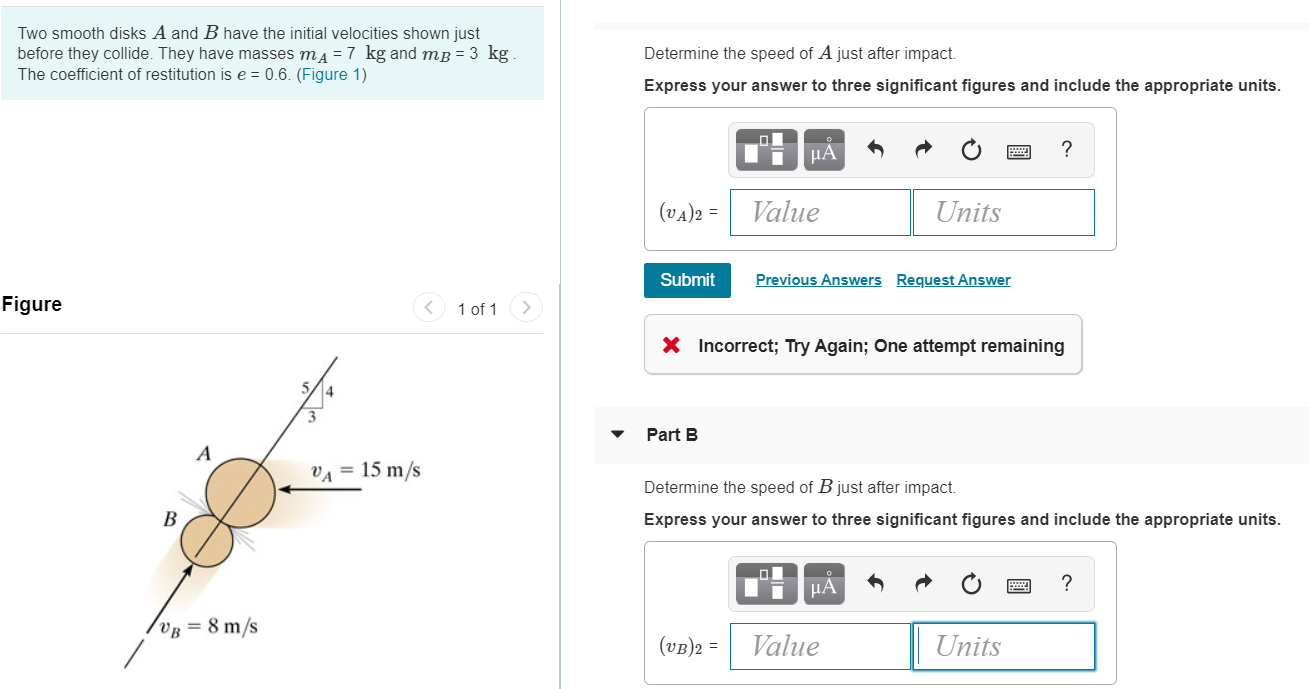 Solved Two Smooth Disks A And B Have The Initial Velocities Chegg