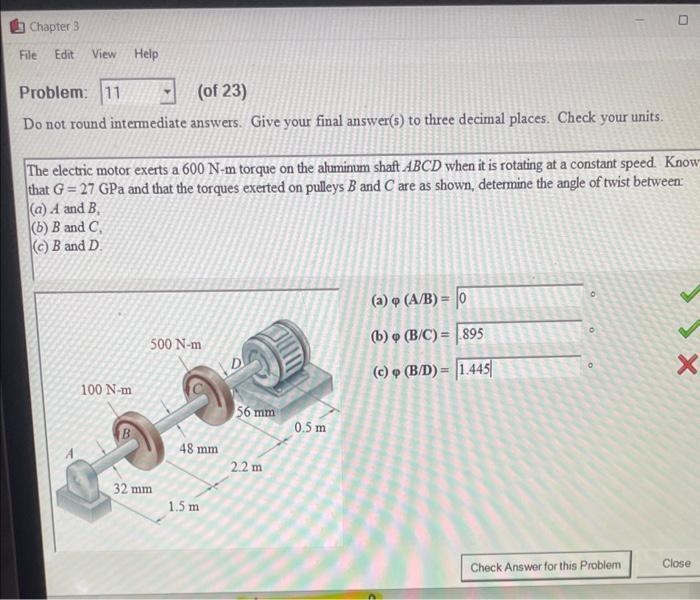 Solved The Electric Motor Exerts A N M Torque On The Chegg