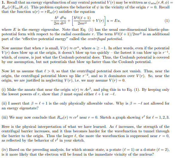 Solved Recall That An Energy Eigenfunction Of Any Central Chegg