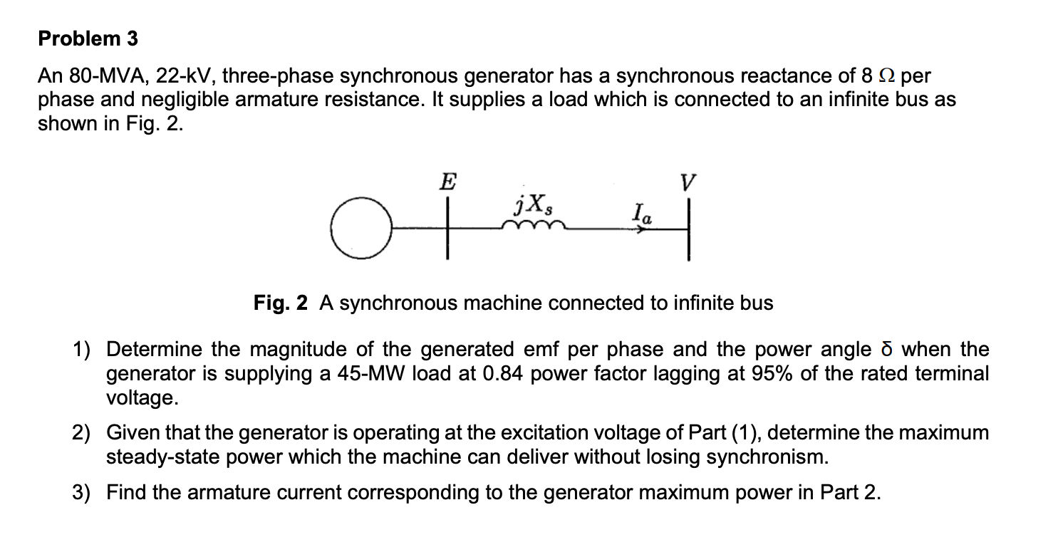 Solved Problem An Mva Kv Three Phase Synchronous Chegg