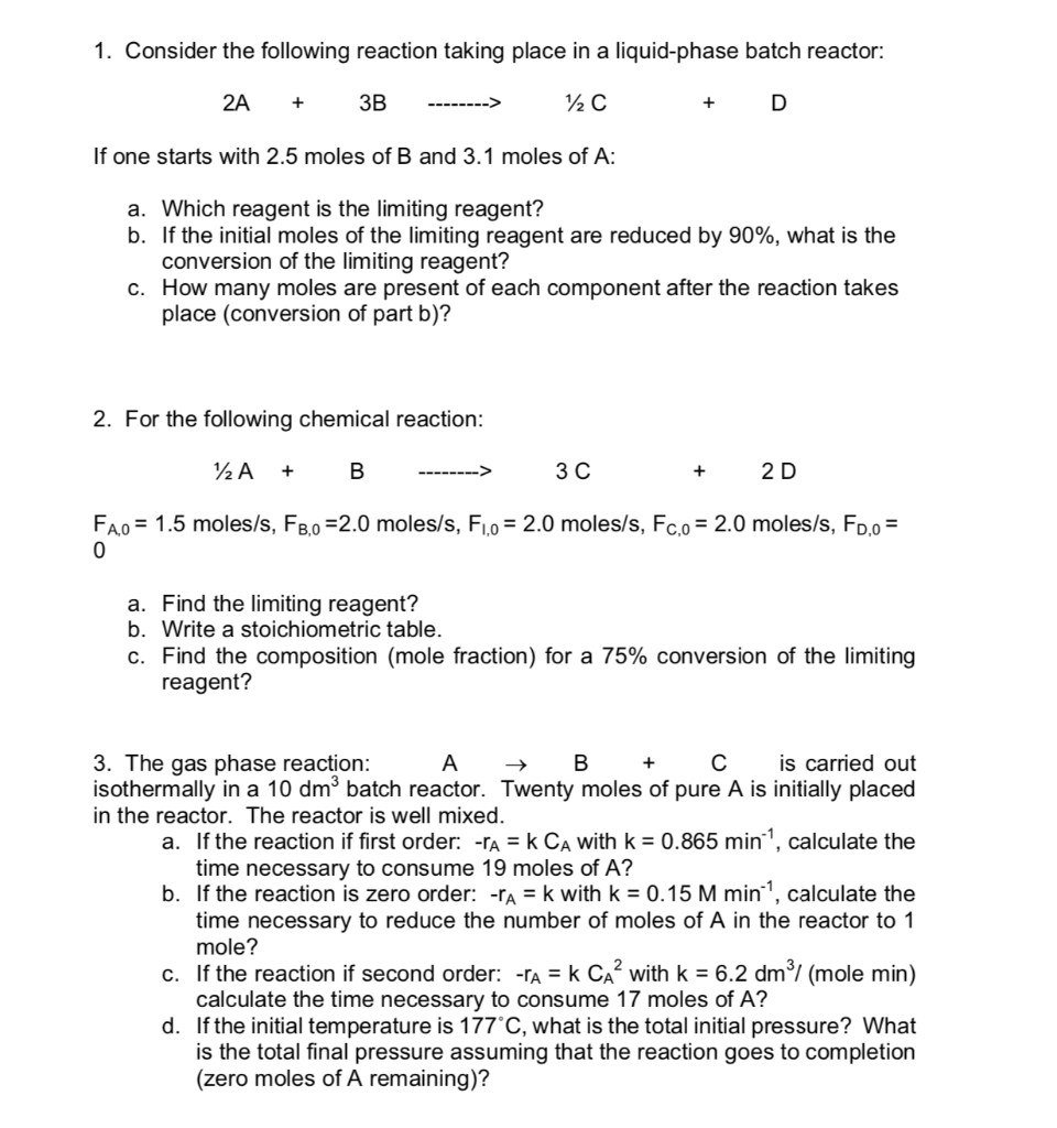 Solved 1 Consider The Following Reaction Taking Place In A Chegg