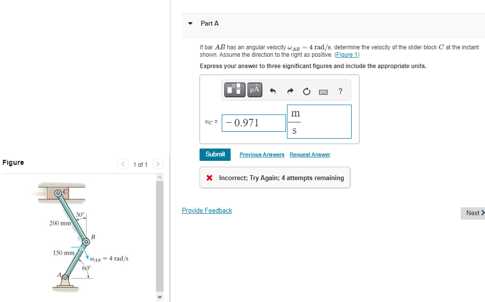 Solved If Bar Ab Has An Angular Velocity Ab Rad S Chegg