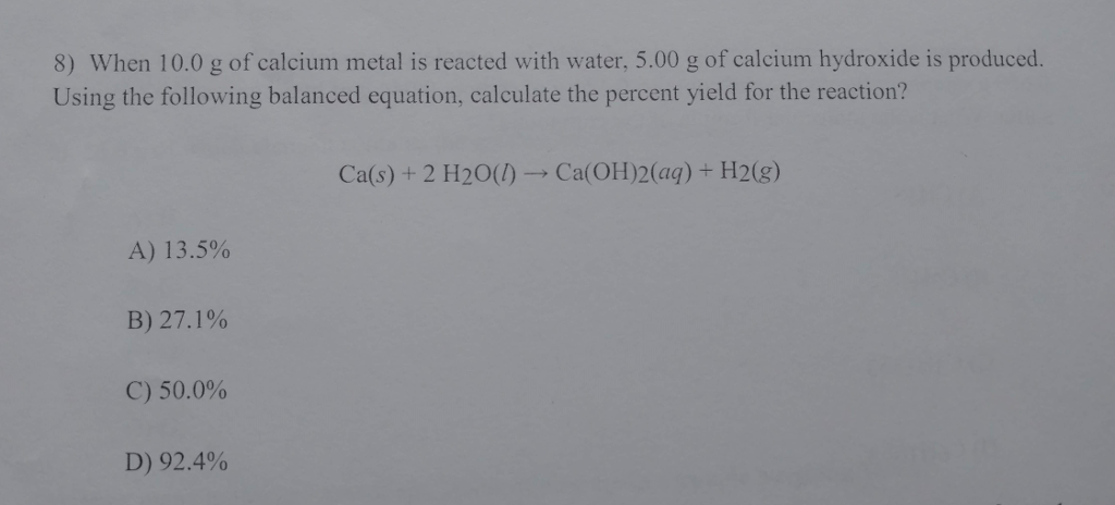 Solved When G Of Calcium Metal Is Reacted With Chegg