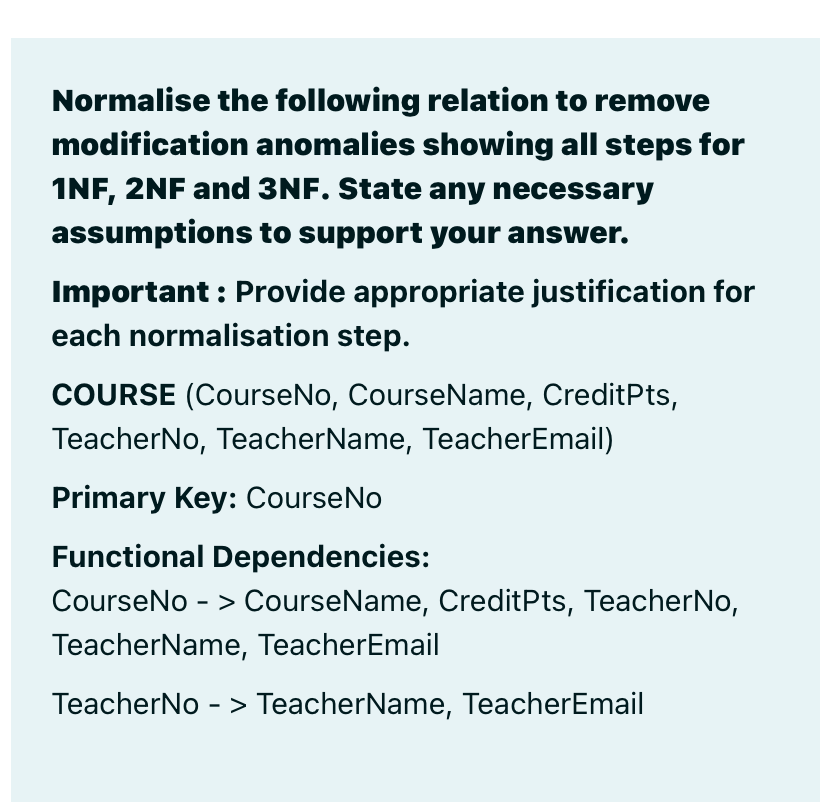 Solved Normalise The Following Relation To Remove Chegg