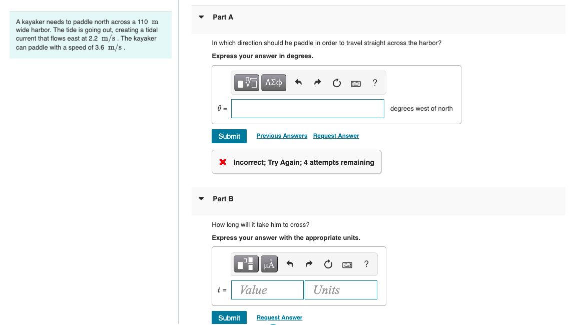 Solved Part A A Kayaker Needs To Paddle North Across A 110 M Chegg