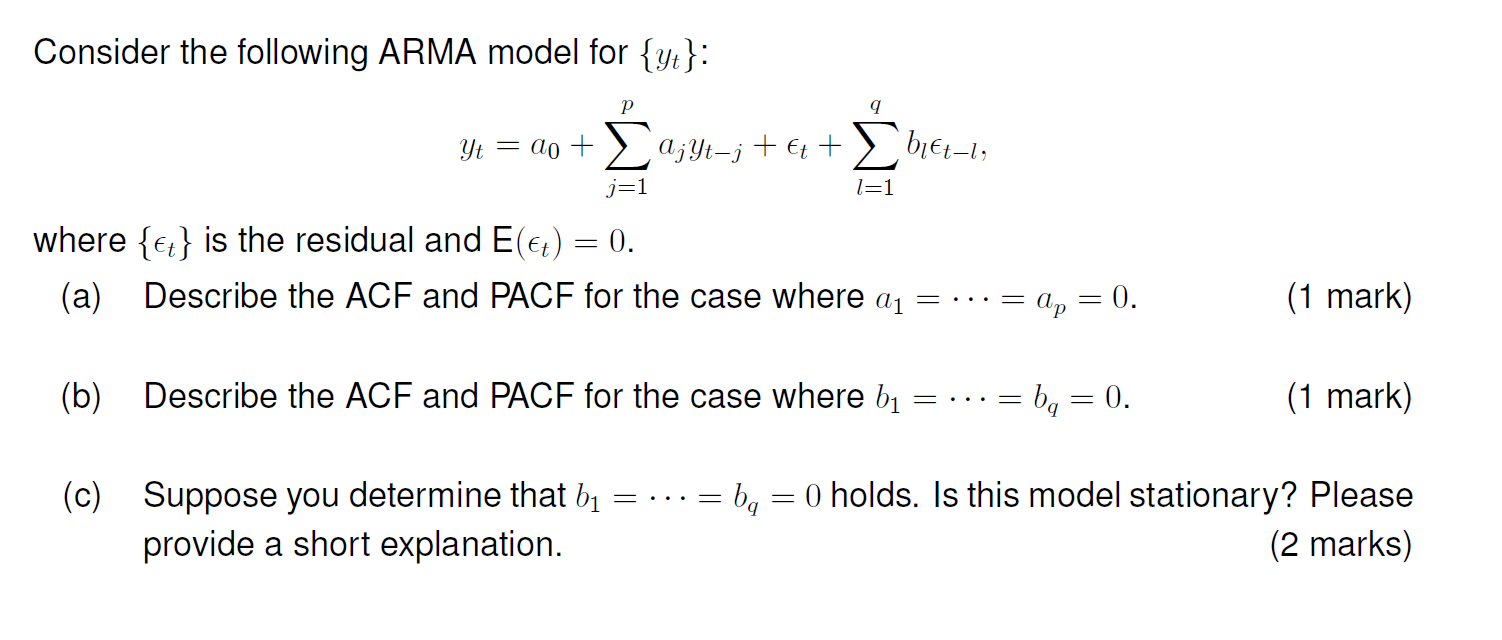 Consider The Following Arma Model For Yt Yt Chegg