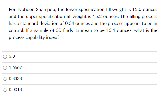 Solved For Typhoon Shampoo The Lower Specification Fill Chegg