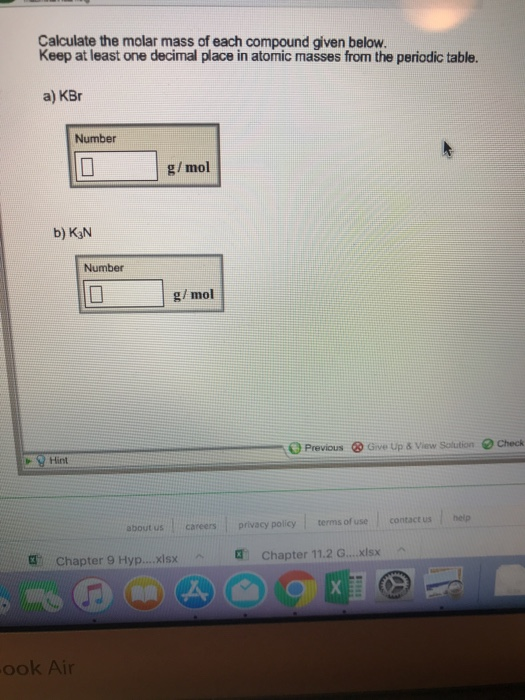 Solved Calculate The Molar Mass Of Each Compound Given Chegg