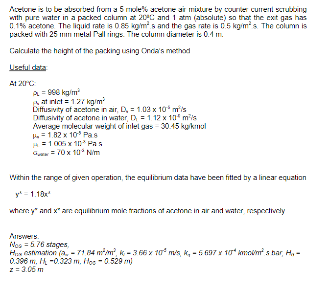 Solved Acetone Is To Be Absorbed From A Mole Acetone Air Chegg