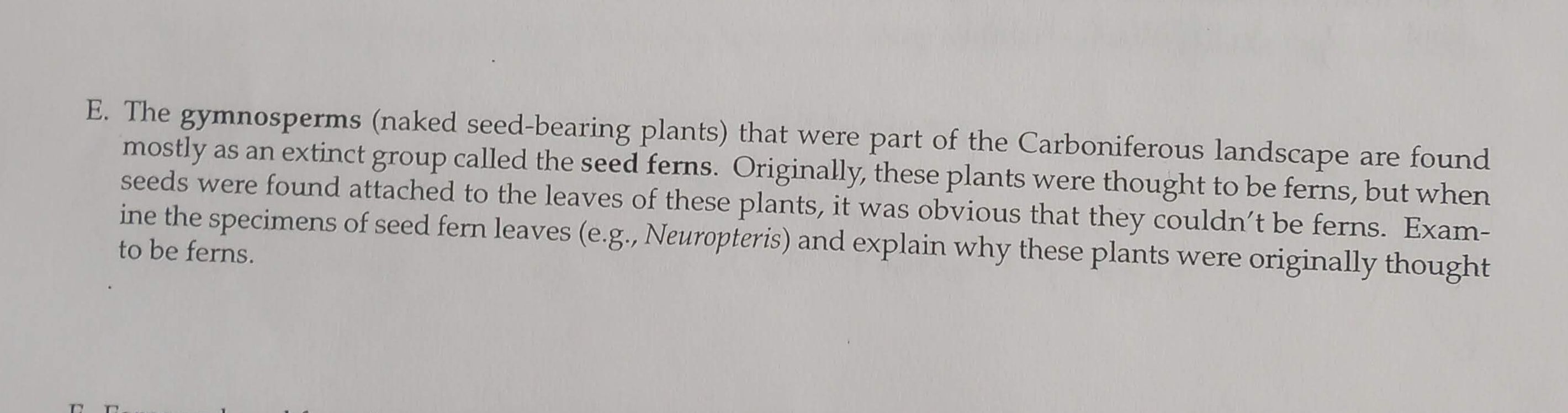 Solved E The Gymnosperms Naked Seed Bearing Plants That Chegg