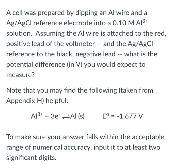 A Cell Was Prepared By Dipping An Al Wire And A Chegg