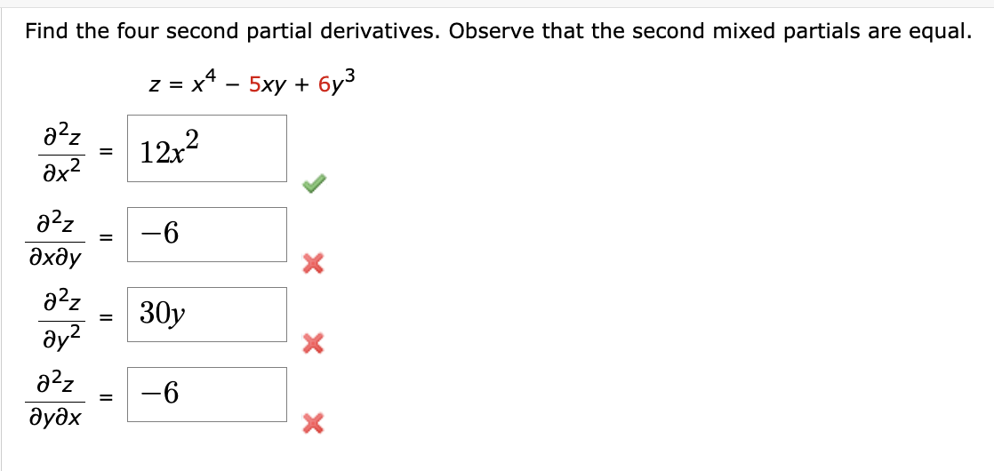 Solved Find The Four Second Partial Derivatives Observe Chegg