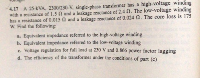 Solved Winding A Kva V Single Phase Chegg