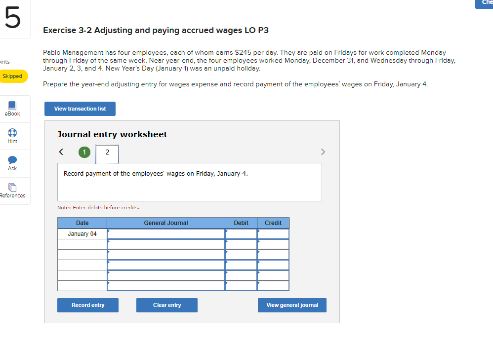 Solved Che Exercise Adjusting And Paying Accrued Wages Chegg