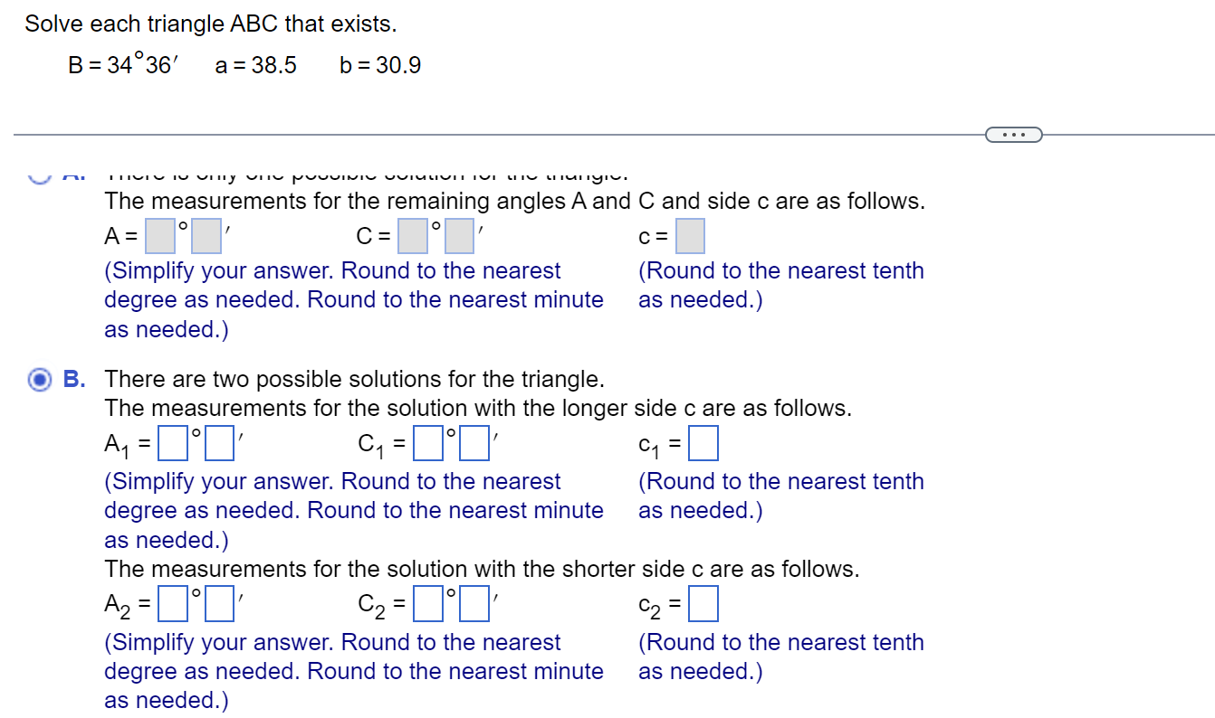 Solved Solve Each Triangle ABC That Exists Chegg