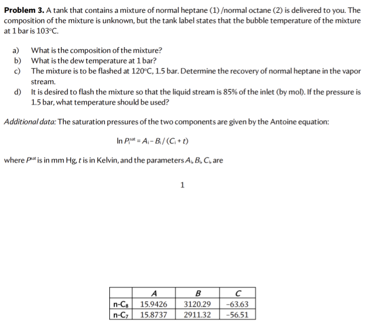 Solved Problem A Tank That Contains A Mixture Of Normal Chegg