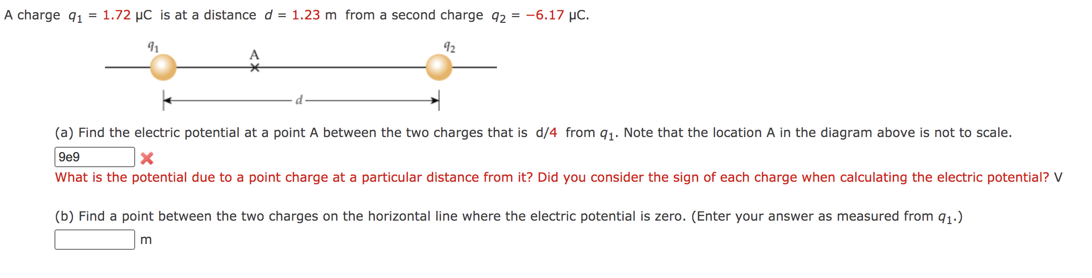 Solved A charge q1 1 72 µC is at a distance d 1 23 m Chegg