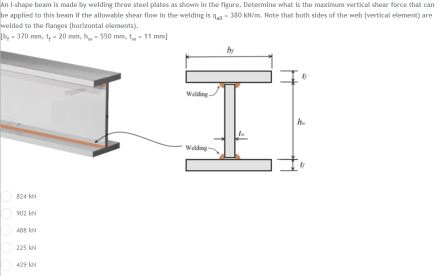 Solved An I Shape Beam Is Made By Welding Three Steel Plates Chegg