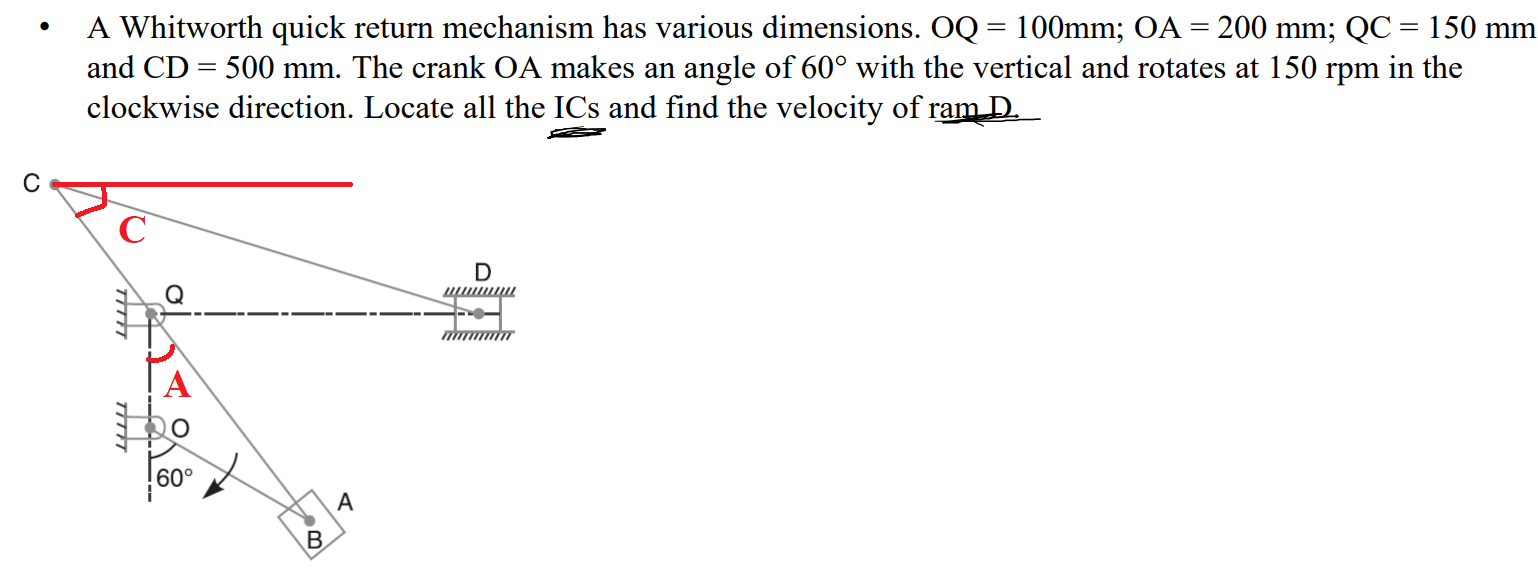 Solved A Whitworth Quick Return Mechanism Has Various Chegg