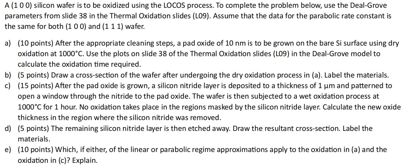 Solved A Silicon Wafer Is To Be Oxidized Using The Chegg