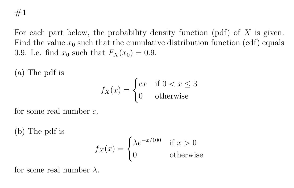 Solved For Each Part Below The Probability Density Function Chegg