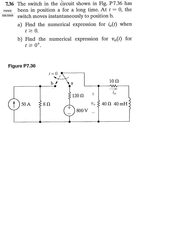 Solved 7 36 The Switch In The Circuit Shown In Fig P7 36 Chegg