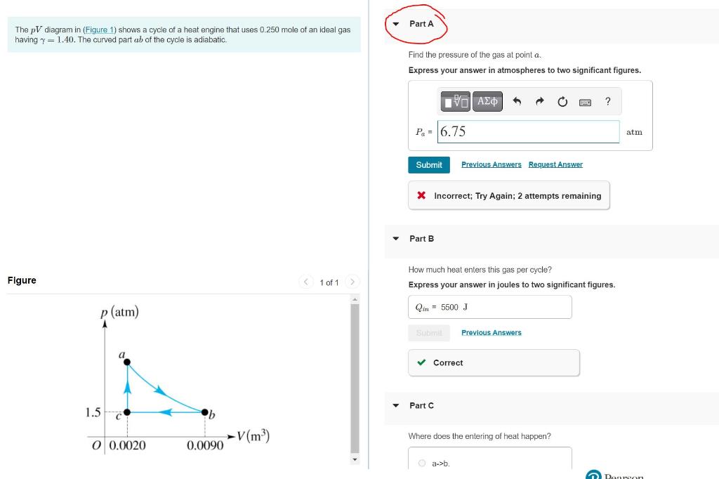 Solved The PV Diagram In Figure 1 Shows A Cycle Of A Heat Chegg