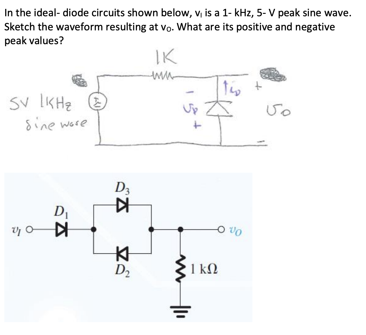 Solved In The Ideal Diode Circuits Shown Below Vl Is A Chegg