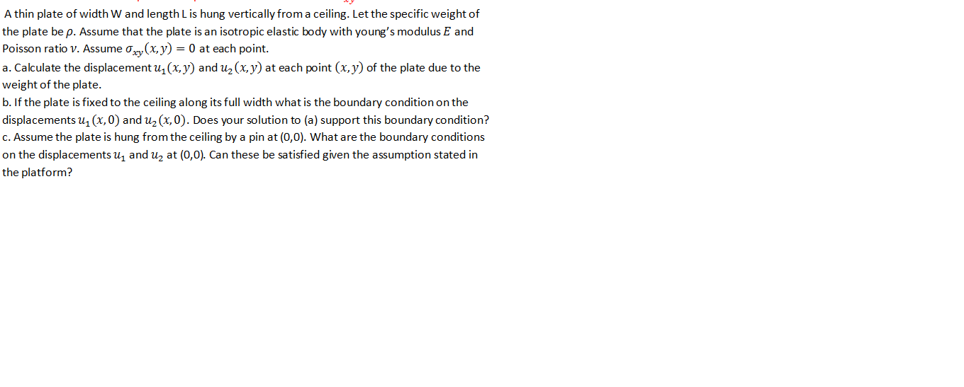 A Thin Plate Of Width W And Length Lis Hung Chegg