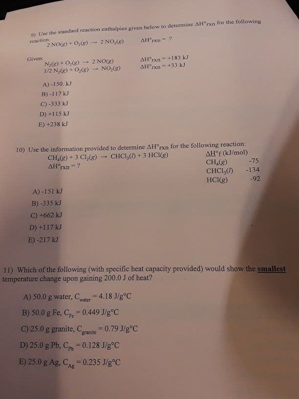 Solved Use The Standard Reaction Enthalpies Given Below Chegg